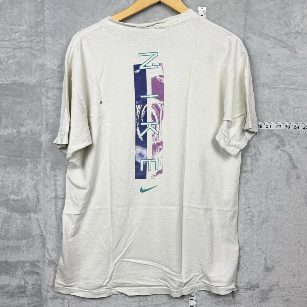 Vintage 90s Nike T-Shirt Made in USA Purple Teal Graphic Swoosh Logo Men’s M Y2K - Picture 2 of 12